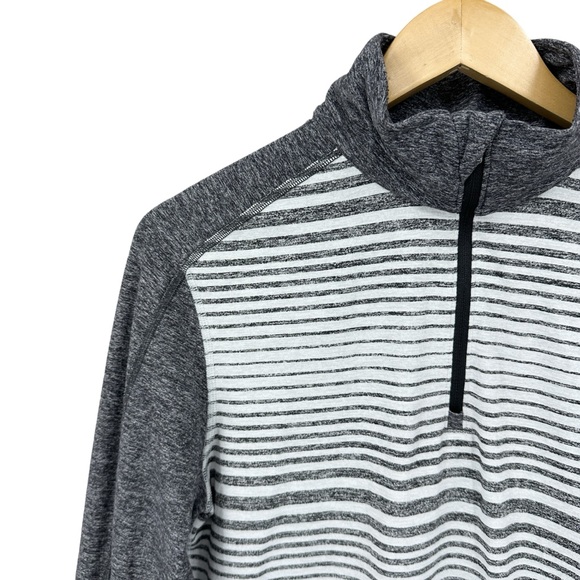 LULULEMON Surge Warm Quarter Zip Shirt Striped Gray - Picture 3 of 7